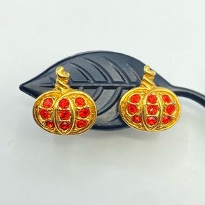 Vintage 1982 Avon Gold Tone Orange Rhinestone Precious Pumpkin Pierced Earrings